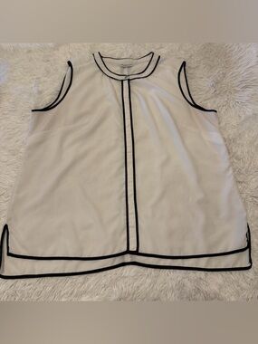 Liz Claiborne Sleeveless White Shell with Black Piping